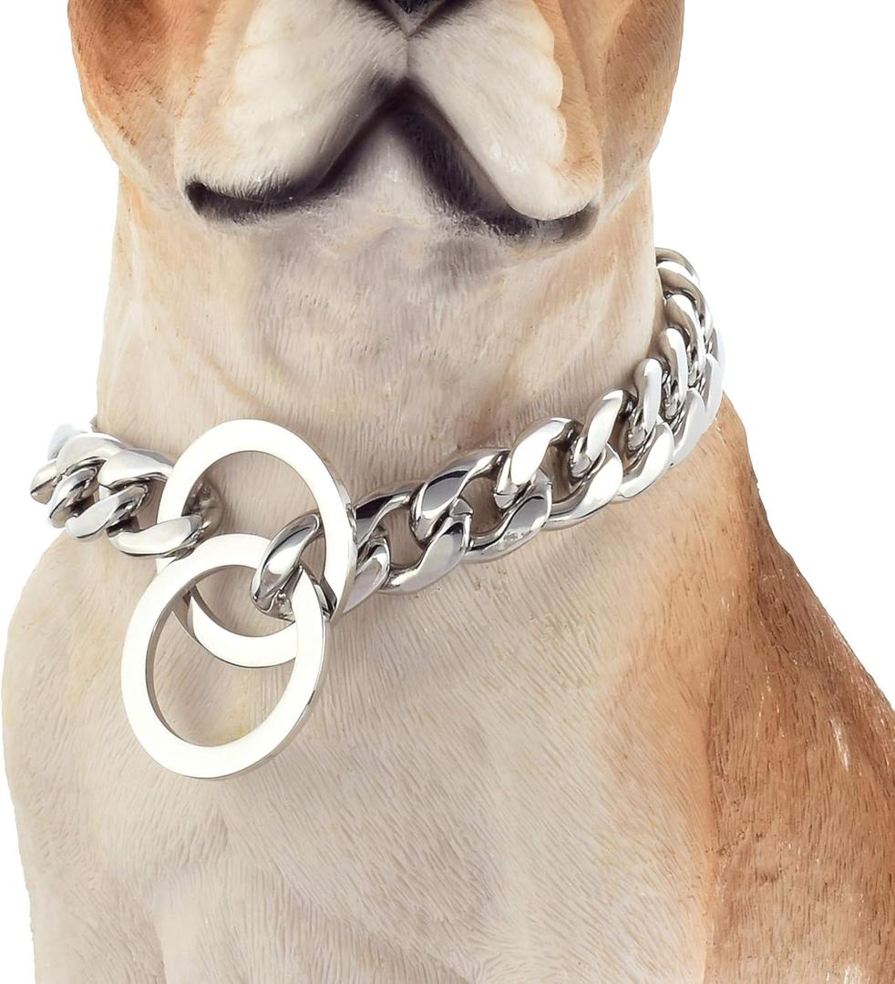 Dog Chain Collar 13/15/19MM High Polished Stainless Steel NK P Chain Cuban Link Strong Heavy Duty Chew Proof Walking Training Chain Leash Collar for Small Dogs(13mm, 14") Dog Chain Collar 13/15/19MM High Polished Stainless Steel NK P Chain Cuban Link Strong Heavy Duty Chew Proof Walking Training Chain Leash Collar for Small Dogs(13mm, 14")
