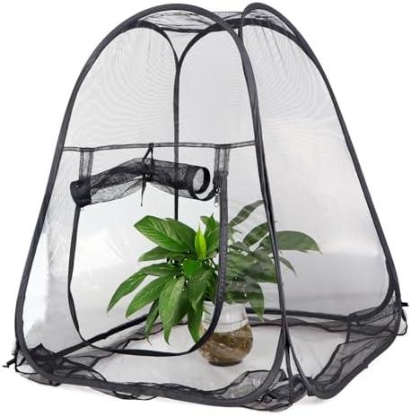 Mesh Plant Cover from Animals, Plant Netting Pest Guard Cover, Plant Tent Cage Pop-up with 4 Stakes for Vegetables, Fruits, Flowers, 28 x 28 x 32 Inches