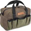WELKINLAND 14-Pocket Waxed Canvas Tool Organizer - Heavy Duty Electrician's Tool Bag, Small Size