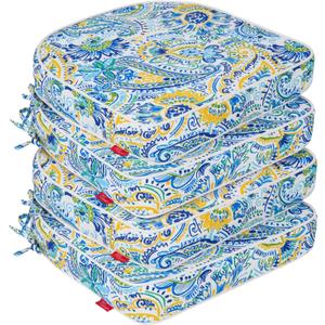 Pcinfuns Outdoor Chair Cushions Set of 4,Thick 19" x 19" x 3" Cushion for Patio Furniture,Round Corner Patio Chair Pads with Ties, Memory Foam Outdoor Seat Cushions,Blue Phoenix