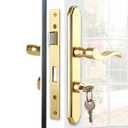 MaxxGeek Flat Slot Storm Door Handle Complete Set, Mortise Keyed Lever Mount Latch with Deadbolt for Screen and Storm Doors (Bright Gold)