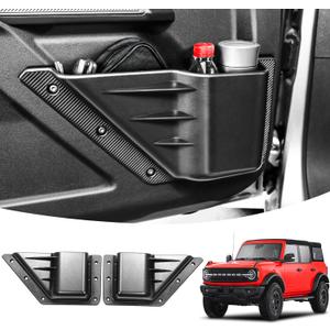 LEPZ 2PCS Front Door Storage Pockets for Ford Bronco Accessories 2024 2023 2022 2021,Side Organizer Box Compatible for Bronco 2/4 Door, Interior Storage Expansion Cup Holder Accessory