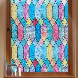Kromapolis Stained Glass Window Film, Rainbow Lattice Clings, Privacy Film Static Clings 3D Decorative Colorful Glass Decals, Sun Catcher Sticker Non-Adhesive, 35.4 x 78.7 Inches