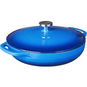 Lodge 3.6 Quart Enameled Cast Iron Oval Casserole With Lid  Dual Handles  Oven Safe up to 500 F or on Stovetop - Use to Marinate, Cook, Bake, Refrigerate and Serve  Caribbean Blue