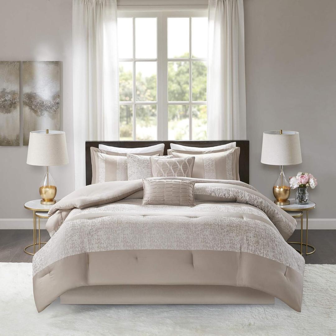 Madison Park Luxury Traditional Jacquard Comforter Set, 7PC Queen