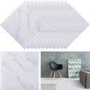 Spiareal 48 Pieces Peel and Stick Floor Tiles Vinyl Flooring 12 x 12 Inch Stick on Floor Tile Self Adhesive Waterproof DIY for Bathroom Kitchen Bedroom Living Room(White Marble)