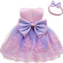 TUIJI 0-6T Big Bowknot Toddler Baby Girls Formal Dresses Pageant Party Lace Embroidery Dress with Headwear