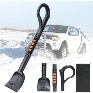 25.8'' Larger Ice Scrapers for Car Windshield | Dang Near Indestructible Ice from Scrape Frost and Ice |3-in-1 Emergency Snow Shovel | Detachable Remover with Foam Grip for Small Cars, Trucks, SUVs (Orange)