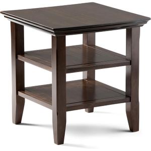 SIMPLIHOME Acadian End Table - 19 inch Wide Solid Wood Square Side Table with 2 Open Shelves in Brunette Brown, Transitional Nightstand or Shelving Unit for Living Room or Bedroom with Storage