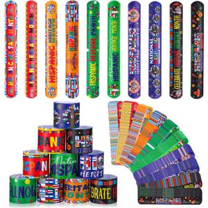 Leitee 100 Pieces Hispanic Heritage Month Slap Bracelets Bulk Latin American Spanish Slap Bracelets Classroom Decorations for Christian Bag Stuffers Gifts Sunday School Supplies