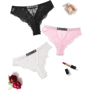 Avidlove Women Sexy Panties Lace Cheeky Panty Rhinestone Bikini Underwear 3 Pack, X-Large