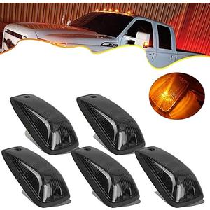 PSEQT 5Pcs Cab Roof Marker Lights LED Top Clearance Marker Light Compatible for 1988-2002 C/K 1500 2500 3500 5500 6000 6500 7000 7500 12V Signal Running Lights Waterproof w/Smoke Cover & T10 LED
