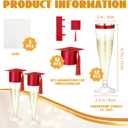 Funnymoom 12 Pack 2026 Graduation Disposable Champagne Flutes Set 4.5 oz Plastic Grad Glasses and Mini Graduation Caps with Tassels for Cocktail Toasting Grad Party Favor (Red)