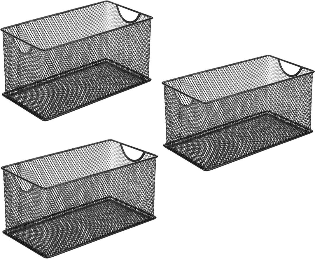 Set of 3 Household Wire Mesh Metal Steel Storage Basket Organizer CD Storage Boxes Organizer Bin Container Tote with Handles for Home Office 10.5" x 5.5" x 5.5"