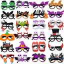 Garma 24 Pcs Kids Halloween Glasses - Plastic Party Glasses with Glitter, Pumpkin, Spider, Ghost Themed Eyewear