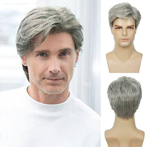 Baruisi Men Wigs Short Gray Synthetic Heat Resistant Natural Halloween Cosplay Hair Wig (grey)