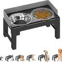 PAKEWAY Elevated Dog Bowls, Spill Proof, Tiltable Dog Feeder with 1 Stainless Steel Bowl &1 Slow Feeder Bowl, 6 Height Adjustable Raised Dog Bowls Stand for Medium Large Dogs