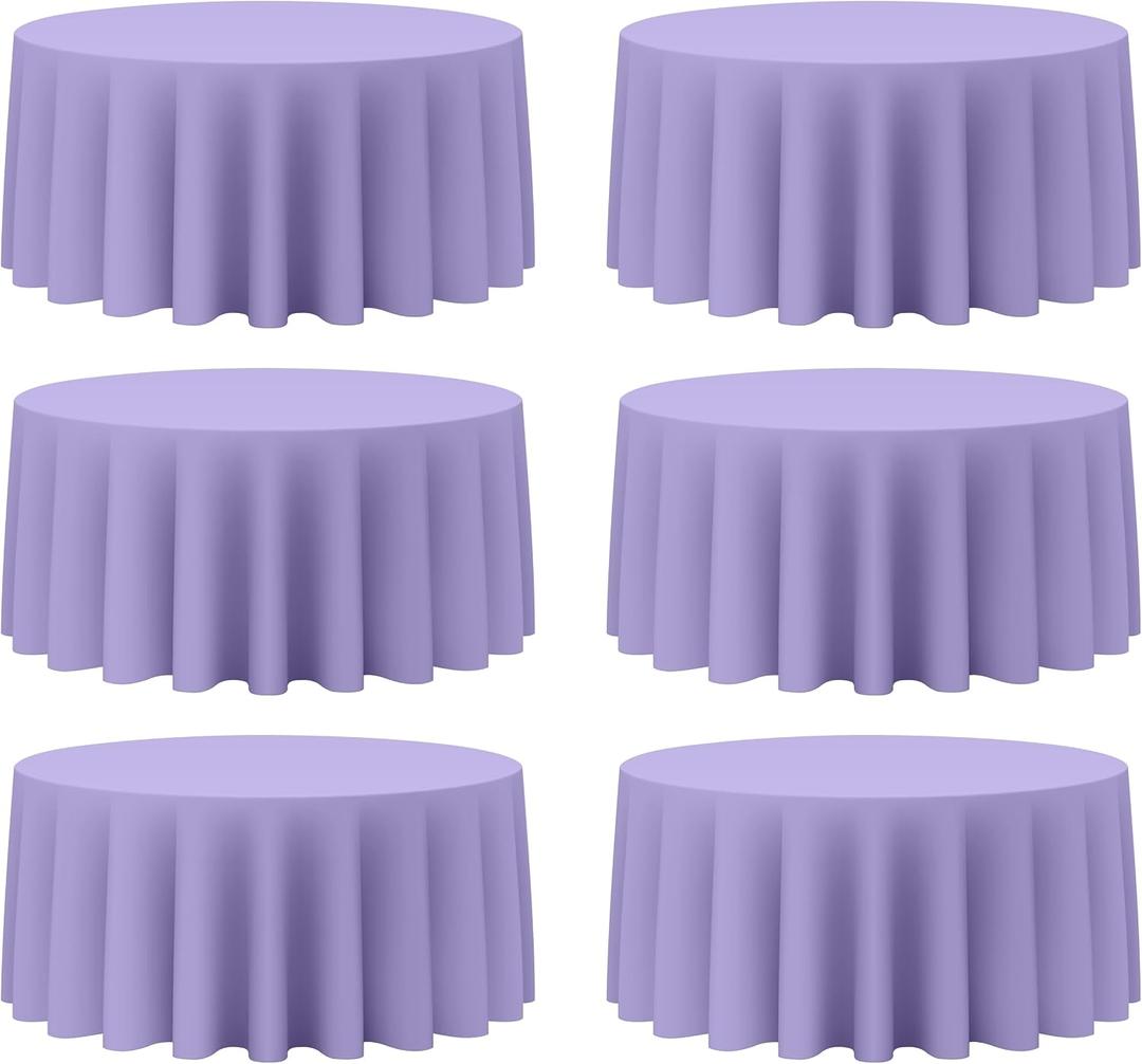 BRILLMAX 6 Pack Lavender Round Tablecloths 132 Inch for 72 Tables - 150 GSM Polyester Fabric, Floor Length Drop, Water, Stain & Wrinkle Resistant Cloth Cover for Wedding Reception Banquet Dining