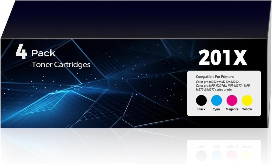 201X Toner Cartridges Replacement Pro MFP M252dw M277dw for HP 201X Toner (with Chip) CF400X CF401X CF402X CF403X Works for M277c6 M277n M277 M252n Printer 4Pack(1BK+1C+1M+1Y)