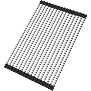 Ahyuan Roll up Dish Drying Rack Over The Sink Kitchen Roll up Sink Drying Rack Stainless Still Portable Drainer Foldable Dish Rack (Black, 17.8''X11.8'')