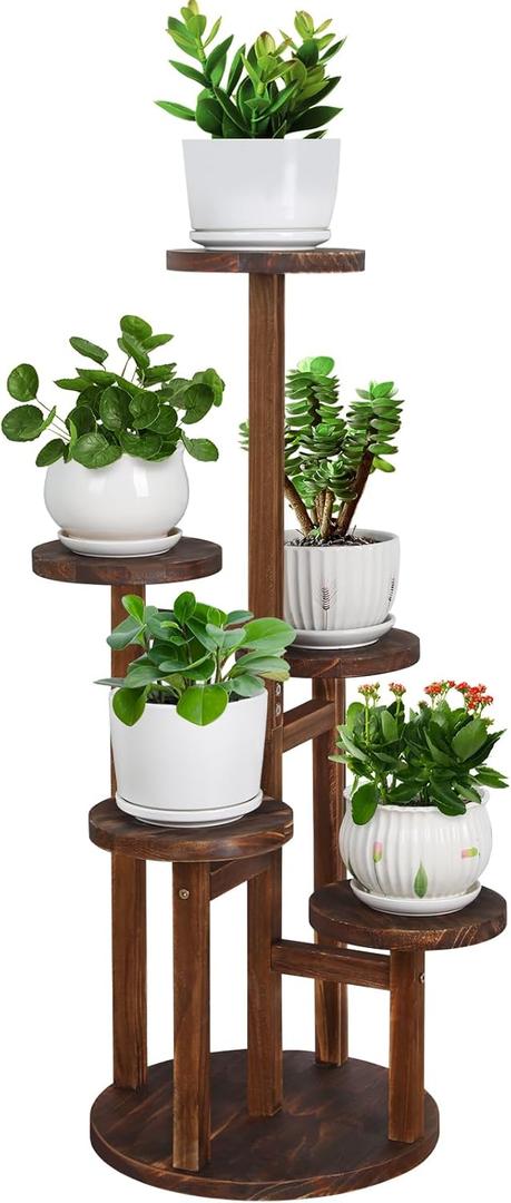 Jotboom Plant Stand Indoor,5 Tier Plant Stand for Multiple Plant,Wood Plant Shelf Corner Tall Plant Holder Flower Stand for Balcony Office Living Room Garden Patio(Brown)