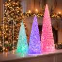 MOMENTS IN TIME Acrylic Tree Set 3 Pack Color Changing Tabletop Holiday Decoration LED Lighted Battery Operated Timer Function Holiday Home Decor Holiday Present