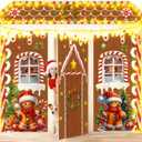8 Pcs Christmas Gingerbread House Decorations, Gingerbread Door Cover, Backdrop Xmas Door Hanging Banner Porch Sign with Light String for Holiday Home Classroom Office Church Party Supplies