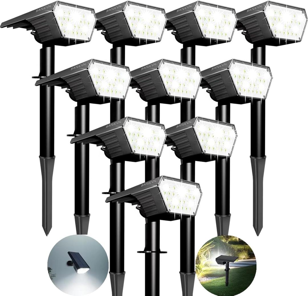 Satucol 10 Pack Solar Spot Lights Outdoor,Auto On/Off Solar Lights Outdoor Waterproof IP65,2-in-1 Solar Powered Outdoor Landscape Lighting,Solar Lights for Outside Yard Garden Pathway (Cool White)