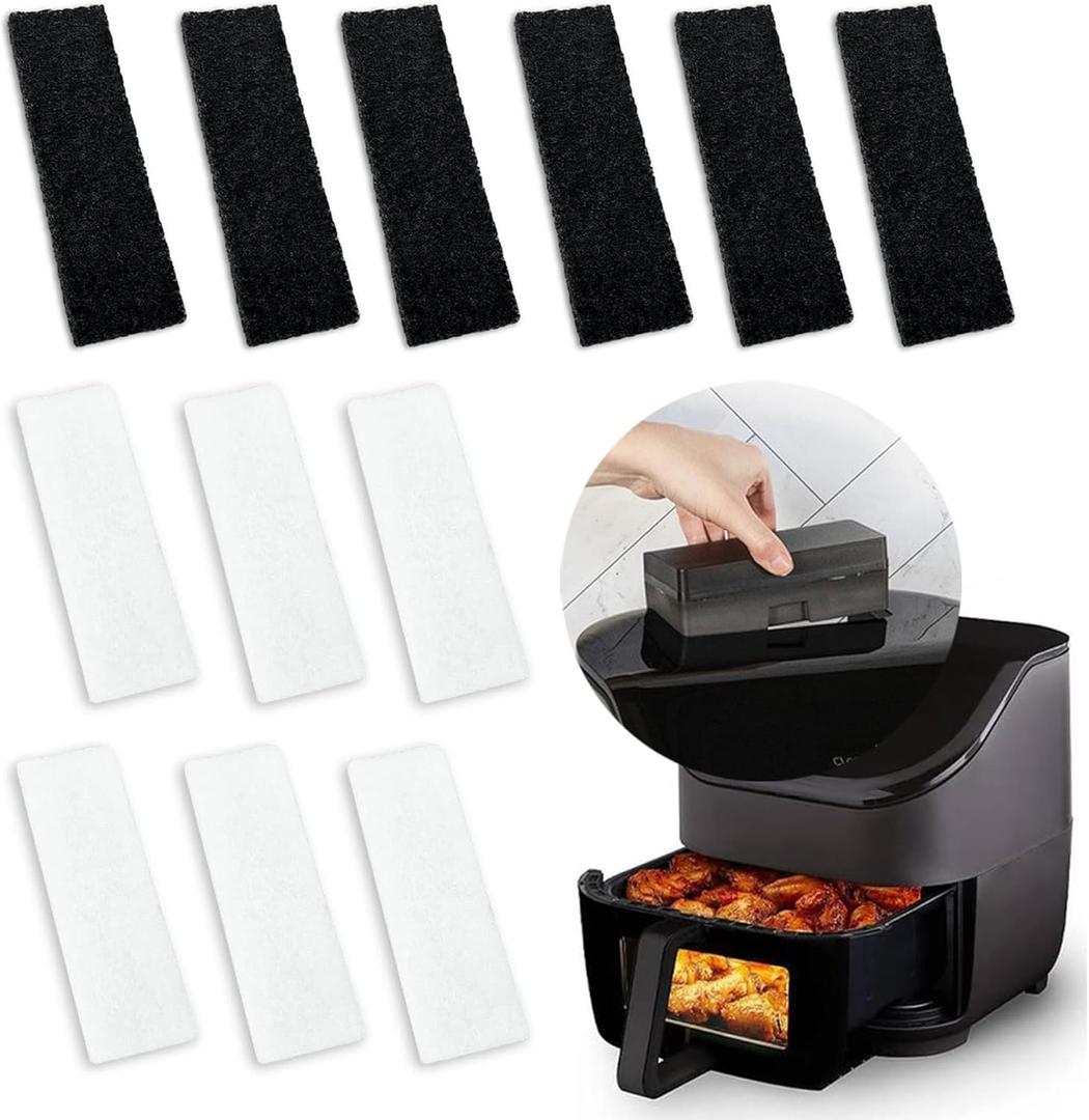 12 Pcs Charcoal and Oil Vapor Air Fryer Replacement Filters for 6QT Instant Vortex Plus Air Fryer with ClearCook and OdorErase, Air Fryer Accessories Replacement Odor Erase Air Filters