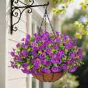 Yastouay Artificial Hanging Flowers for Outdoors, Fake Hanging Plants with Baskets, UV Resistant Hanging Flowers Fake Flowers for Outdoors Porch Patio Garden Spring Summer Decor(Purple)
