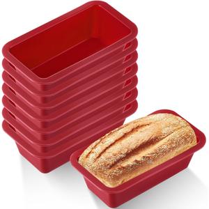 8 Pcs Silicone Mini Loaf Pan Silicone Bread Loaf Pan Rectangle Baking Molds Non Stick for Mini Cake, Homemade, Bread and Meatloaf, Red 6.1 x 3.3 x 1.8 Inch