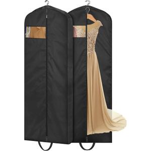 MISSLO 65" Long Garment Bags for Travel Dress Bags for Hanging Clothes 2 Packs Wedding Dress Cover Waterproof Clothes Protector for Closet Storage for Gowns, Tuxedos, Coats, Black