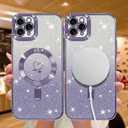 NITITOP Compatible with iPhone 11 Pro Max Case Cute Clear Glitter [Compatible for MagSafe] Plating Heart Sparkle Bling Magnetic Girl Women Electroplated Frame Camera Protection Back Cover - Purple