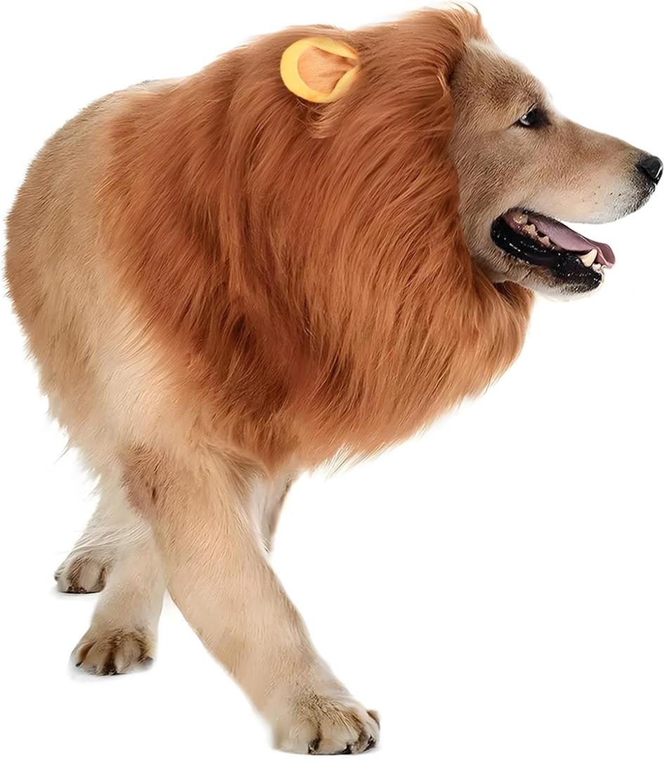 Dog Lion Mane Costume - Realistic Mane with Ears for Medium to Large Sized Dogs, Pet Halloween Costumes Birthday Party Cosplay Apparel (Dark Brown)