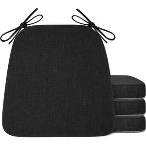 Dining Room Chair Cushions Set of 4 Indoor Kitchen Chair Pads with Machine Washable Cover Non Slip Seat Cushion with Ties 16.5"X16"X2" (Black)
