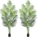 Artificial Palm Tree 7ft Tall Fake Palm Tree Indoor Decor with 18 Leaves and Real Bark Design Faux Tropical Areca Palm Silk Floor Plant in Pot for Home Office Living Room Bedroom Decor 2pcs