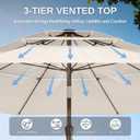 Patio Kingdom 10ft Patio Umbrella, 3 Tier Outdoor Market Table Umbrellas with 8 Fiberglass Ribs and Push Button Tilt, Windproof, Vented Canopy, UV Protection for Deck, Pool, Backyard, Cream White