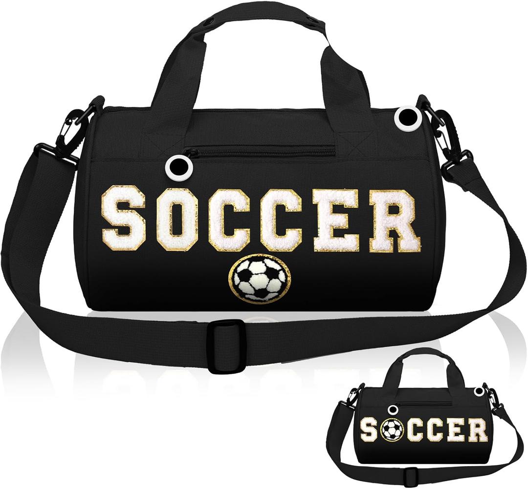Black Soccer Bag for Girls Gym Sport 13x7 Inch Small Duffle Travel Dance Gymnastics Bags for Toddler Kid Girls Teens Student Athletes Workout