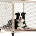 36 Inch Diamond Mesh Dog Crate for Medium Dogs, Durable Metal Dog Kennel Indoor with Lockable Wheels, Double Secure Latch Dog Cage with Removable Tray, Easy to Assemble, 100Lb Capacity, Beige