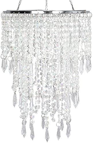 Cioceen Acrylic Chandelier Shade, Ceiling Light Shade Beaded Pendant Lampshade with Crystal Beads and Chrome Frame for Bedroom, Wedding or Party Decoration, Diameter 8.7'' 3 Tiers