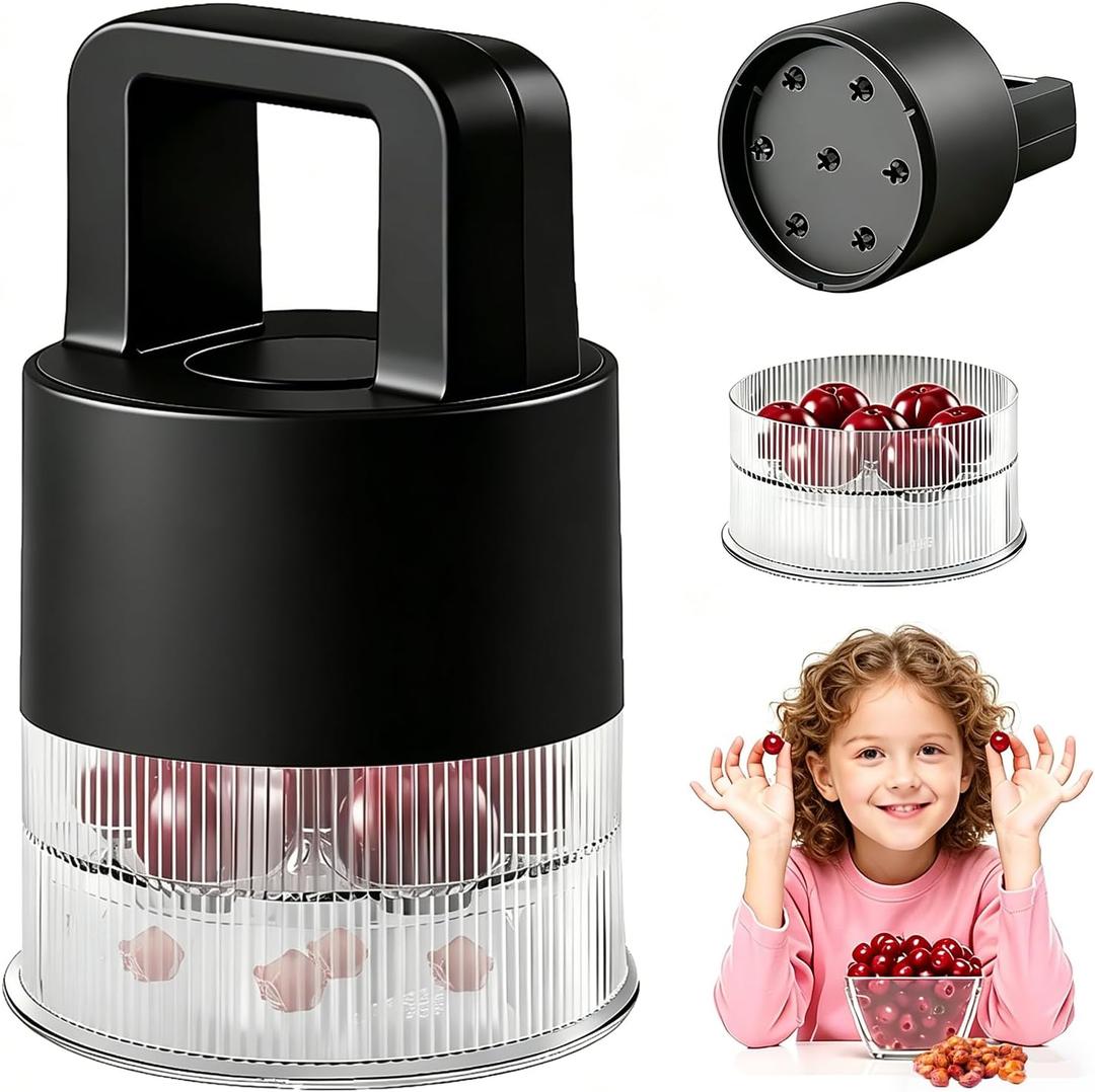 2026 Upgraded 7-in-1 Cherry Pitter Tool, Food Grade Multi-Fruit Corer with Anti-Splatter Guard, 1.5" Extra Large Slots, Easy Push Seed Remover for Cherries Olives, Dishwasher Safe Kitchen Gadget