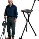 300-Pound Capacity Folding Cane with Seat, Adjustable Seat & Cane Height, Portable, Non-Slip Pads, Suitable for Middle-Aged & Senior Users, Daily Walking, Waiting in Line & Travel