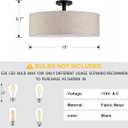 4 Light 18" Fabric Drum Shade semi Flush Mount Ceiling Light Linen Fabric Chandeliers Shade Black Finish for Bar,Dining Room,Corridor,Living Room