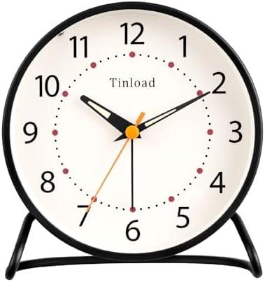 Tinload 4.5" Antique Retro Analog Alarm Clock, Small Silent Desk Clock with Manual Light, Snooze, for Living Room, Bedroom, Bedside, Desk(Black)