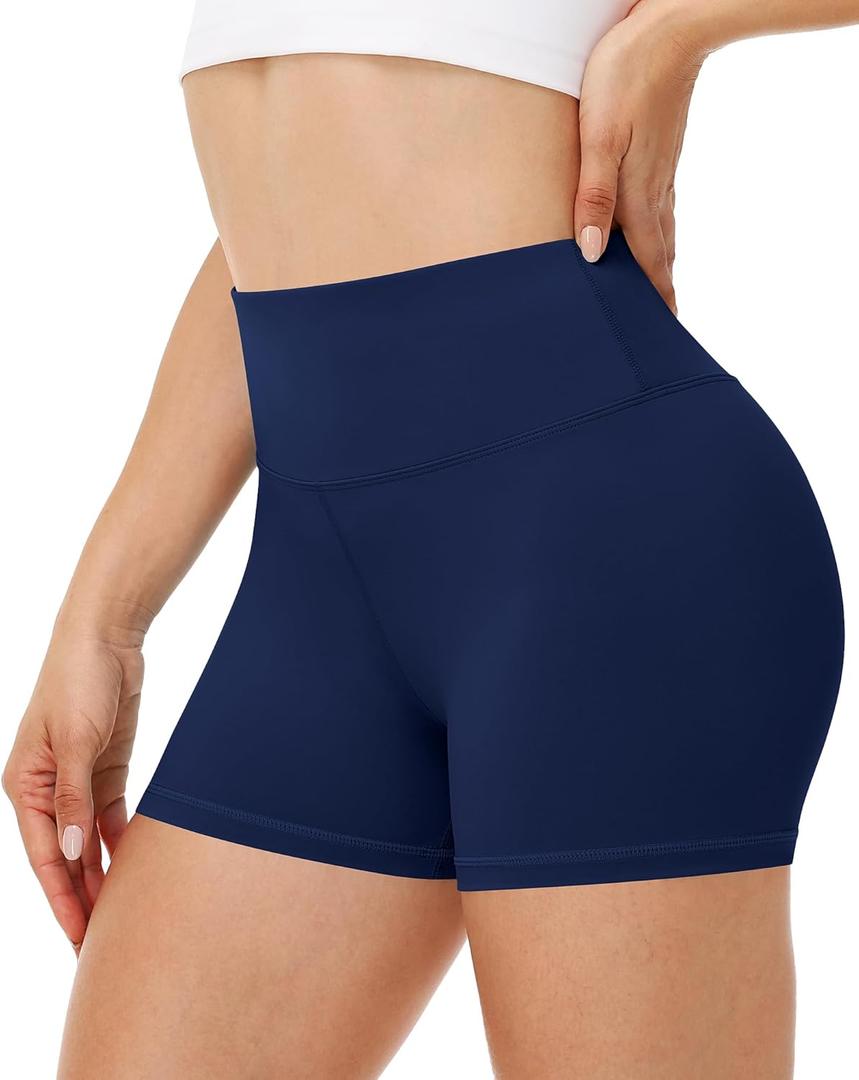 Runhit Women's Workout Biker Shorts - 3"/5"/8" High Waisted Tummy Control Spandex Booty Shorts for Volleyball Gym Yoga Dance (Blue, XS)
