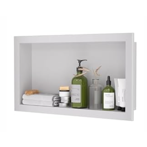 NUWJBYE Single Waterproof Shelves 12" x 24" Stainless Steel Shower Niche, No-Tile Needed Bathroom Organizer, Rustproof Wall Shelf for Shampoo, Soap & Toiletries, White