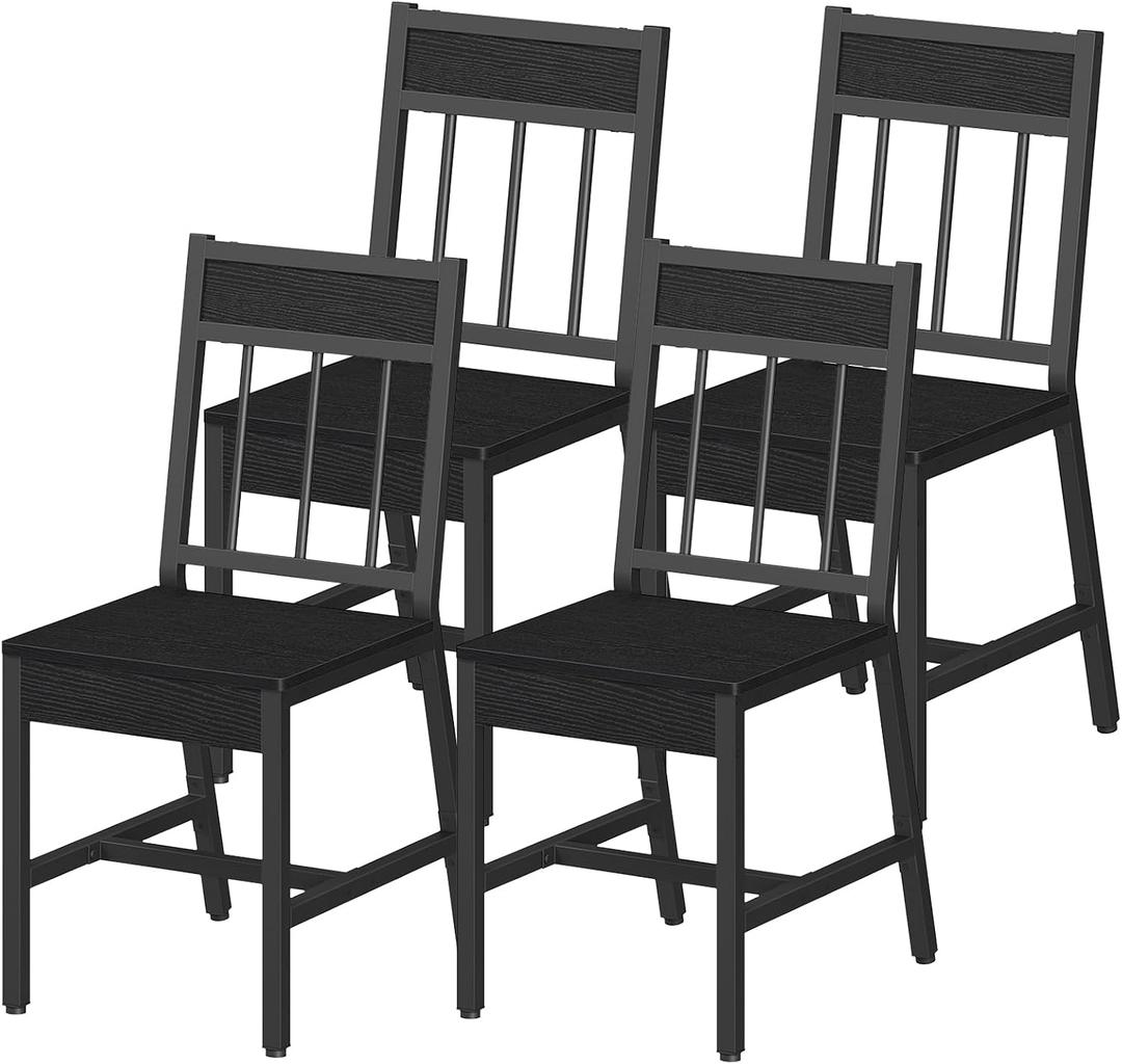 YATINEY Dining Chairs Set of 4, Industrial Kitchen Chairs with Metal Frame, Slanted Back, Wooden Dining Chair Set, for Kitchen, Living Room, Black CY03L4BB, 14.6"d X 14.6"w X 36.2"h