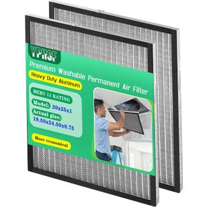 20x25x1 Air Filter, MERV-11 Rated Electrostatic Filter, Washable and Reusable Furnace Filter, Lifetime Durable, 2-Pack,(Actual Size: 19.50 × 24.50 × 0.75 inches)