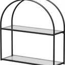 Crofy Black Arched Frame Wall Shelf, Decorative 2 Tier Bathroom Wall Shelf with Transparent Tempered Glass Shelves and Robust Storage Capacity, 5.1" D x 16.3" W x 18.6" H