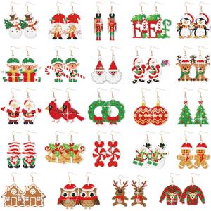 Siifert 24 Pairs Christmas Diamond Painting Earrings DIY Earring Making Kit Diamond Art Earrings Jewelry Making Kit for Adults Vintage Jewelry Crafting Charms Bulk with 6 Tools for Women(Red)